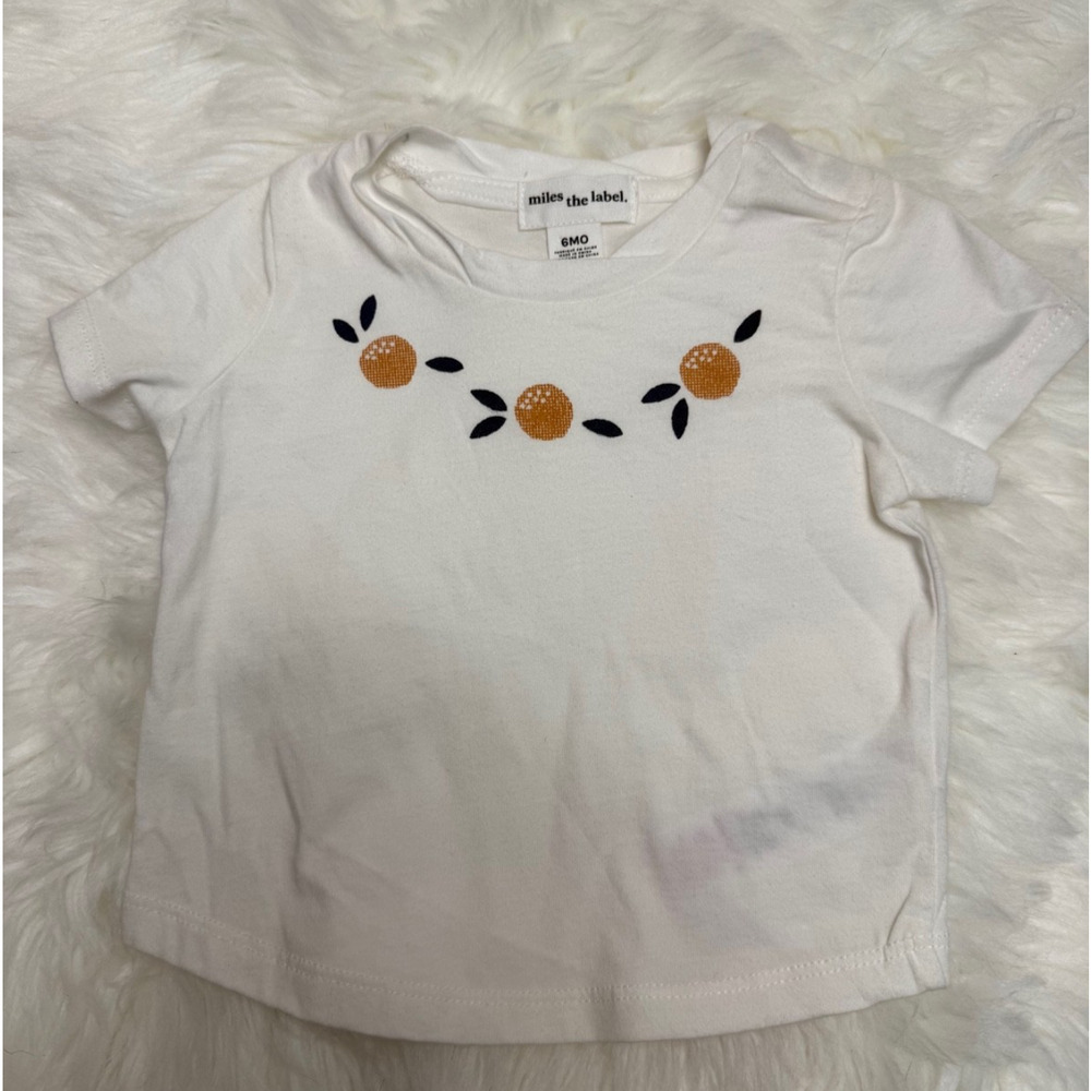 Miles the Label Baby Orange T-Shirt Girls Size 6M Summer Spring Vacation White